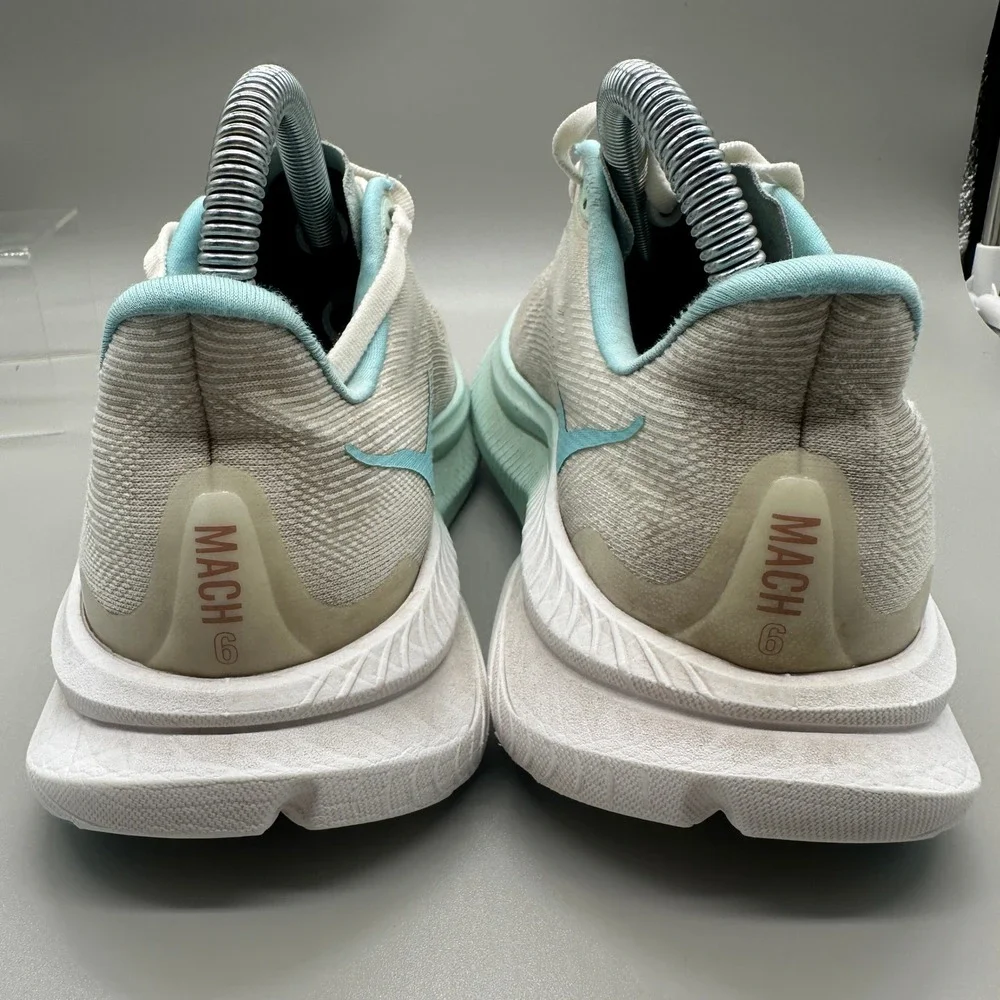 Hoka Mach 6 Running Shoes Womens 8B White Frost Gray Blue Athletic Sneakers
